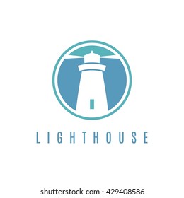 Concept logo template with lighthouse in flat design .Vector illustration