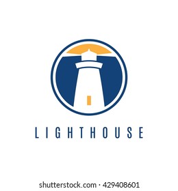 Concept logo template with lighthouse in flat design .Vector illustration