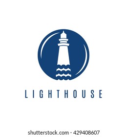 Concept logo template with lighthouse in flat design .Vector illustration