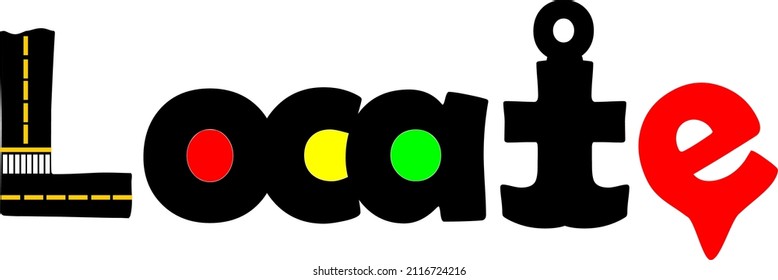 Concept of logo text called Locate for transportation, expedition, traffic, navigation.
