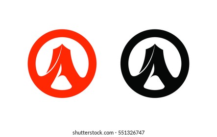 Concept of Logo for Travel Company. Vector Round Symbol of Alps from Letter 'A' in orange and black color.