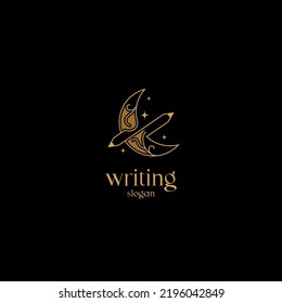 Concept logo for writing, literacy, editor, etc. themes. Logo concept with a crescent moon icon combination. Can be used for writing class logos, education, organizations, writing communities etc