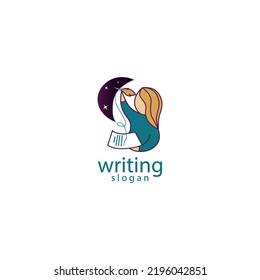 Concept logo for writing, literacy, editor, etc. themes. Logo concept with a crescent moon icon combination. Can be used for writing class logos, education, organizations, writing communities etc