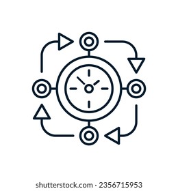 The concept of long-term planning, working hours. Vector linear icon isolated on white background.