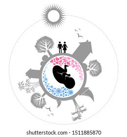 The concept of the loss of a child, abortion of pregnancy, miscarriage. mother lost her child. Human fetus inside the womb. Design element for pregnancy theme. Maternity, motherhood, baby.  Vector 