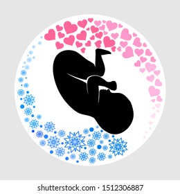 The concept of the loss of a child, abortion of pregnancy, miscarriage. mother lost her child. Human fetus inside the womb. Design element for pregnancy themed. Maternity, motherhood, baby. Vector 