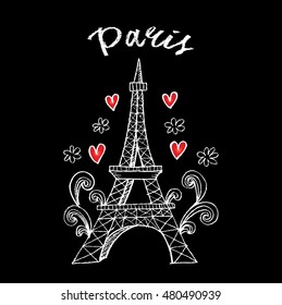 Concept love card with Eiffel tower with floral and heart.