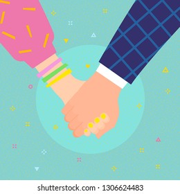Concept of love. Couple holding hands. Flat design, vector illustration