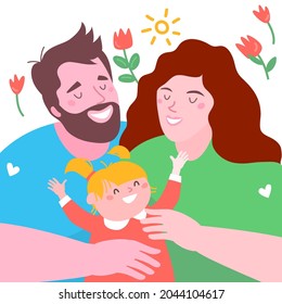 Concept of love and family. Couple with baby and looking at each other. Vector design illustrations.
