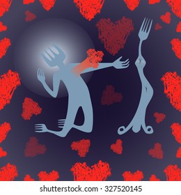 The concept of love forks - the heart of the forks, a declaration of love. Vector illustration