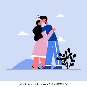 Concept of love and friendship. Vector illustration. A couple of lovers kissing.