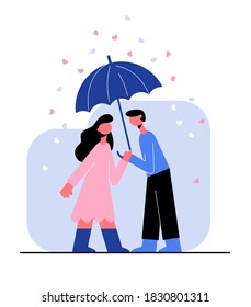 Concept of love and friendship. Vector illustration. A couple of lovers stand under an umbrella
