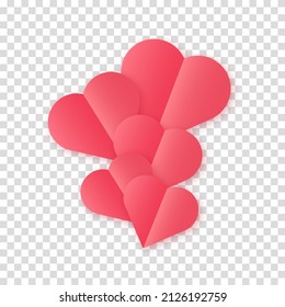 The concept of a love hearts cloud nubes in red with a shadow on a transparent background. Vector clipart illustration