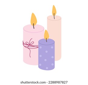 Concept Love moments candles. This flat vector cartoon design captures the concept of a love moment with a set of candles on a white background. Vector illustration.