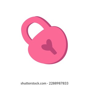 Concept Love moments lock key. This flat vector cartoon design captures the concept of a love moment with a pink lock on a white background. Vector illustration.