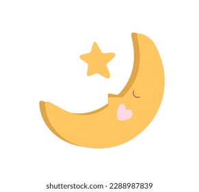 Concept Love moments moon star. This flat vector cartoon design captures the concept of a love moment with a cute moon and star on a white background. Vector illustration.