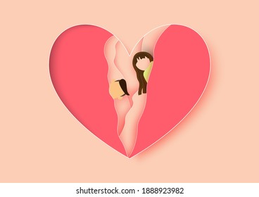 Concept of love. Paper heart and craft style. vector art and illustration.