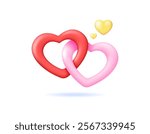 concept of love relationship. bond of affection. couple. heart ring. illustration of symbol of two hearts connected. happy valentine's day. icon or symbol. minimalist 3d style design. element