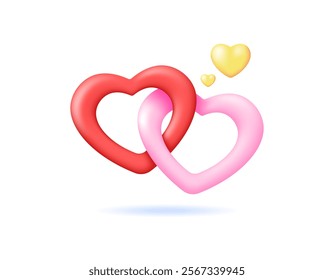 concept of love relationship. bond of affection. couple. heart ring. illustration of symbol of two hearts connected. happy valentine's day. icon or symbol. minimalist 3d style design. element