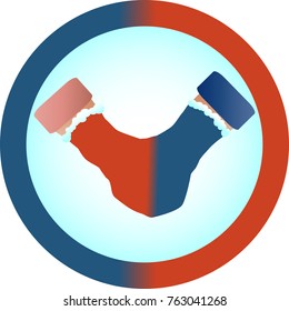 The concept of love and relationship is one mittens for two. Red and blue mittens for two as a symbol of hetero-relationships, sympathy for men and women.