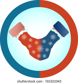 The concept of love and relationship is one mittens for two. Red and blue mittens for two as a symbol of hetero-relationships, sympathy for men and women.