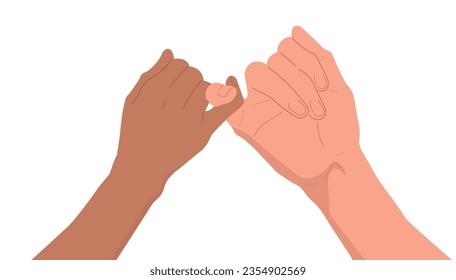 The concept of love and teamwork. Two hands hold each other. Symbol of happy partnership, success, childhood, friendship. Flat design. Vector.