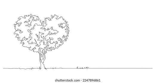 concept of love and valentine's day, big tree with heart shape continuous line drawing vector illustration