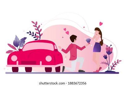 Concept lovely valentine. In valentine's day wealthy men seek married women, pink tone, flat vector cartoon illustration valentine.