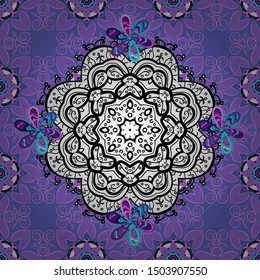 Concept luxury decor. Template for creating logo, icon, symbol, emblem, monogram frame. Illustration colored pattern on a black, white and violet colors. Linear trend style. Vector design element.