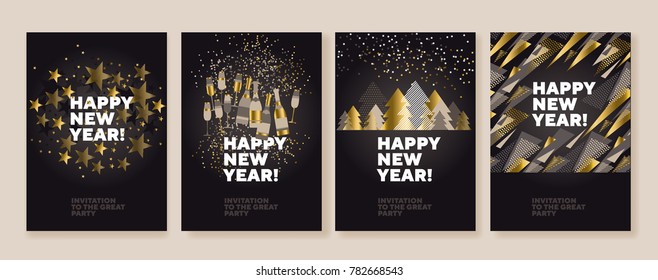 Concept luxury xmas design for header, banner, card, poster, invitation. Gold, white and black Christmas and new year set.