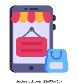A concept of m commerce flat icon, shopping basket inside phone