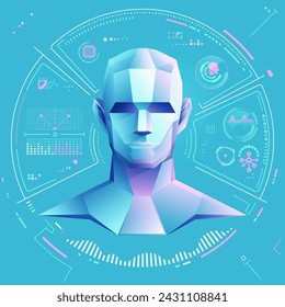 concept of machine learning or ai generated, graphic of low poly artificial intelligence with futuristic interface