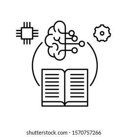 Concept of machine learning and Artificial Intelligence AI. Outline thin line flat illustration. Isolated on white background. 