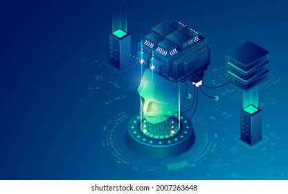 concept of machine learning or deep learning, graphic of artificial intelligence brain with data network system