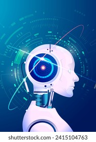 concept of machine learning or deep learning, graphic of artificial intelligence or AI pointing at futuristic element