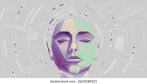 concept of machine learning of deep learning, graphic of AI; artificial intelligence head presented in cyberpunk and futuristic element style 