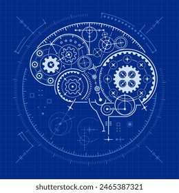 concept of machine learning, graphic of deep learning diagram of AI  brain presented in blueprint