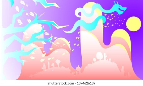 Concept of magic landscape. Simple elements in minimal style