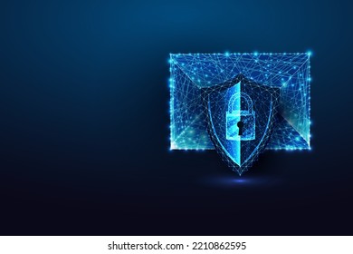 Concept of mail protection, data security PDPA with letter envelope and protective shield on blue