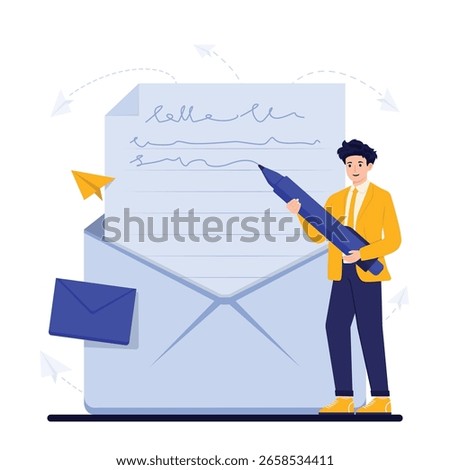 Concept of Mail Updates Flat Illustration Featuring Modern Email Notifications and Communication in Digital Style with Businessman and Businesswoman Characters