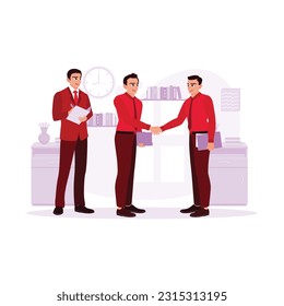 Konzept, eine Vereinbarung zu treffen und Hände zu zittern. Business Deal, Agreement oder Collaboration Dokument, Vertrag oder erfolgreiche Verhandlung.Konzept der Abmachung und Händegabe. Geschäftsgeschäft, Vertrag