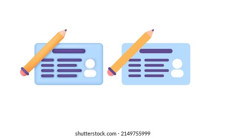 the concept of making identity cards, membership cards, driving license cards, and personal data cards. pencil. simple 3d illustration and flat cartoon. icons and symbols. concept vector design