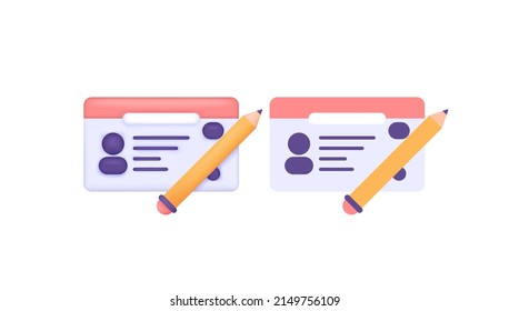 the concept of making identity cards, membership cards, driving license cards, and personal data cards. pencil. simple 3d illustration and flat cartoon. icons and symbols. concept vector design