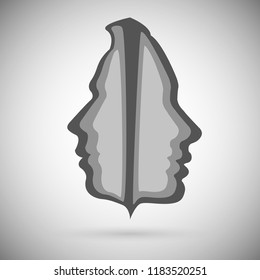 The concept of male and female psychology. Icons silhouette profile of a man with a head combine two elements of human nature of yin and yang. Vector EPS 10 for psychological page cover book, magazine