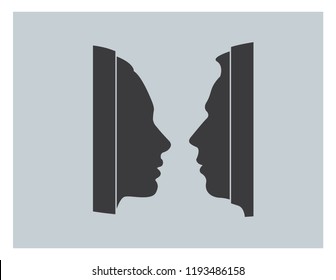 The concept of male and female psychology. Icons silhouette profile of a man with a head combine two elements of human nature of yin and yang. Vector EPS 10 for psychological page cover book, magazine