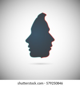 The concept of male and female psychology. Icons silhouette profile of a man with a head combine two elements of human nature of yin and yang. Vector EPS 10 for psychological page cover book, magazine