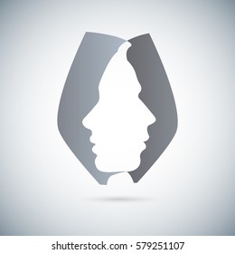 The concept of male and female psychology. Icons silhouette profile of a man with a head combine two elements of human nature of yin and yang. Vector EPS 10 for psychological page cover book, magazine