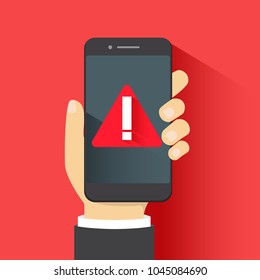 Concept Of Malware Notification Or Error In Mobile Phone. Red Alert Warning Of Spam Data, Insecure Connection, Scam, Virus.