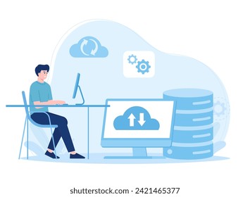 concept of a man backing up or uploading trending concept flat illustration