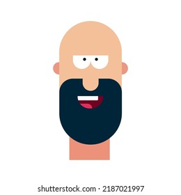 El concepto de hombre con cabeza calva y barba sin cejas. Logo de la cara humana. Ilustración vectorial en estilo plano.